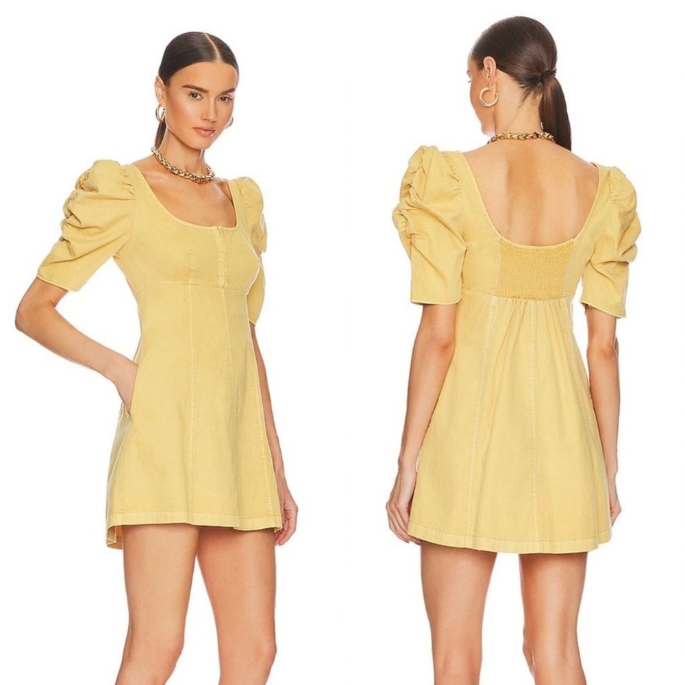 Free People CHEYENNE DENIM MINI DRESS Sand Dune Size XL - Picture 3 of 10